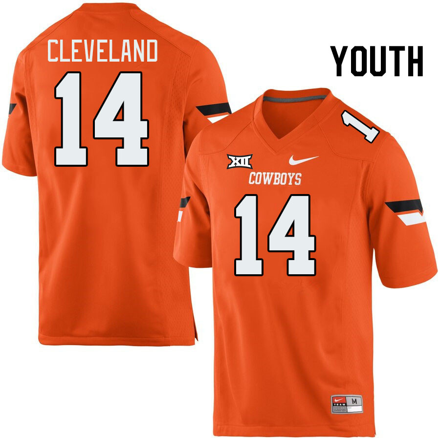 Youth #14 Landyn Cleveland Oklahoma State Cowboys College Football Jerseys Stitched-Retro Orange